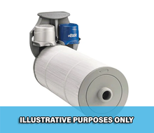 Load image into Gallery viewer, FROG @ease System Cartridge Holder for Sundance Spas.  Holder ONLY, cartridges not included.  Shown filled for illustrative purposes.  Grey holder holding a blue cartridge, a silver cartridge, and a filter.
