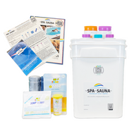 Photo of the contents of the Frog @Ease SmartChlor In-Line Chemical Start-Up Kit. Four Gallon Square Pail, Square Lid with Tear Tab, Frog @Ease Smartchlor Starter Kit, and our carefully chosen collection of the best products.