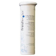 Bottle of FreshWater 5-Way Test Strips.  50 count, white bottle with white cap.