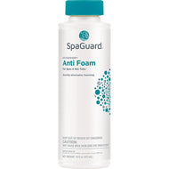 Bottle of SpaGuard Anti Foam.  16 ounces, white bottle, turquoise cap.